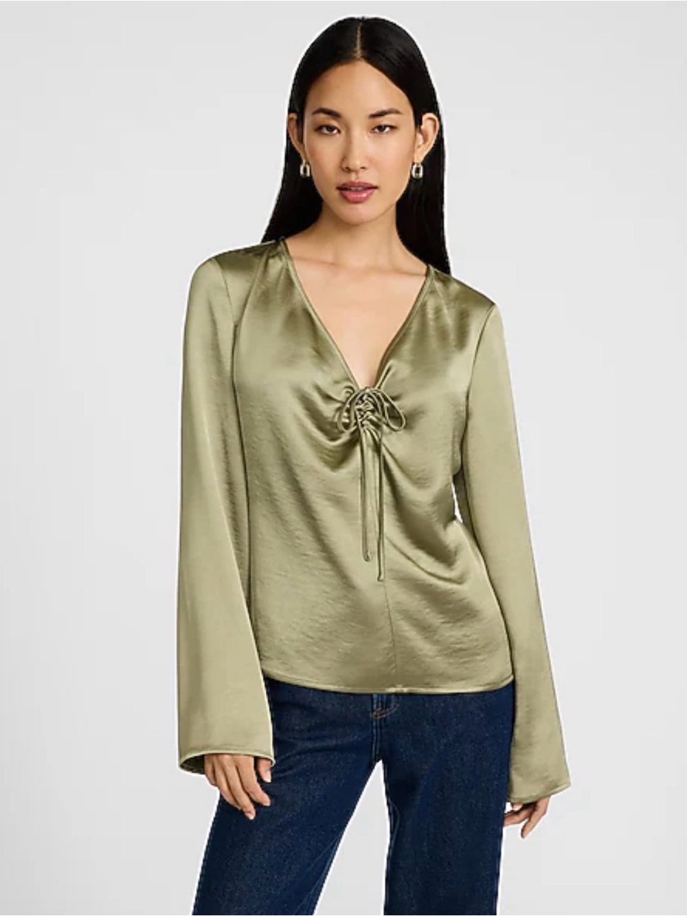 Women’s Express Green Satin Long Sleeve Top